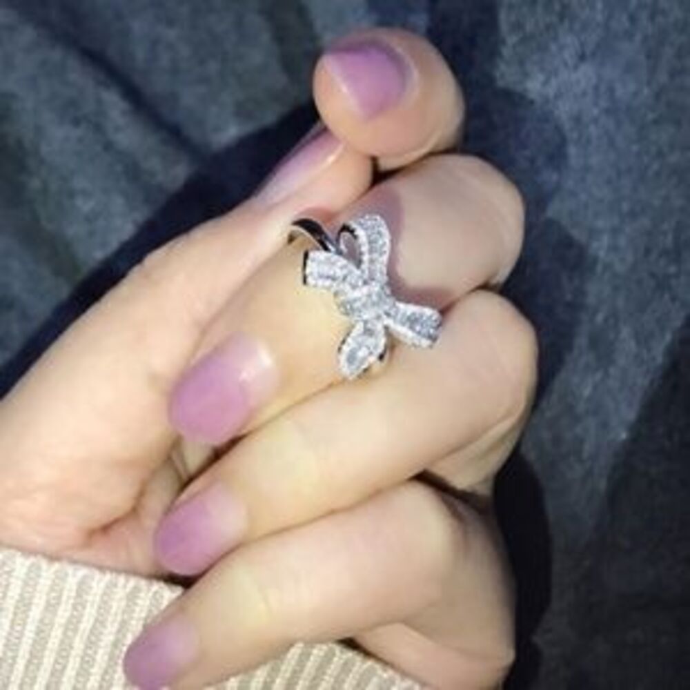 NEW 925 Sterling Silver Diamond Baguette Bow Ring